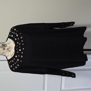 Chico's Crew Neck Grommet Sweater Poncho Top XXS/XS Black Gold